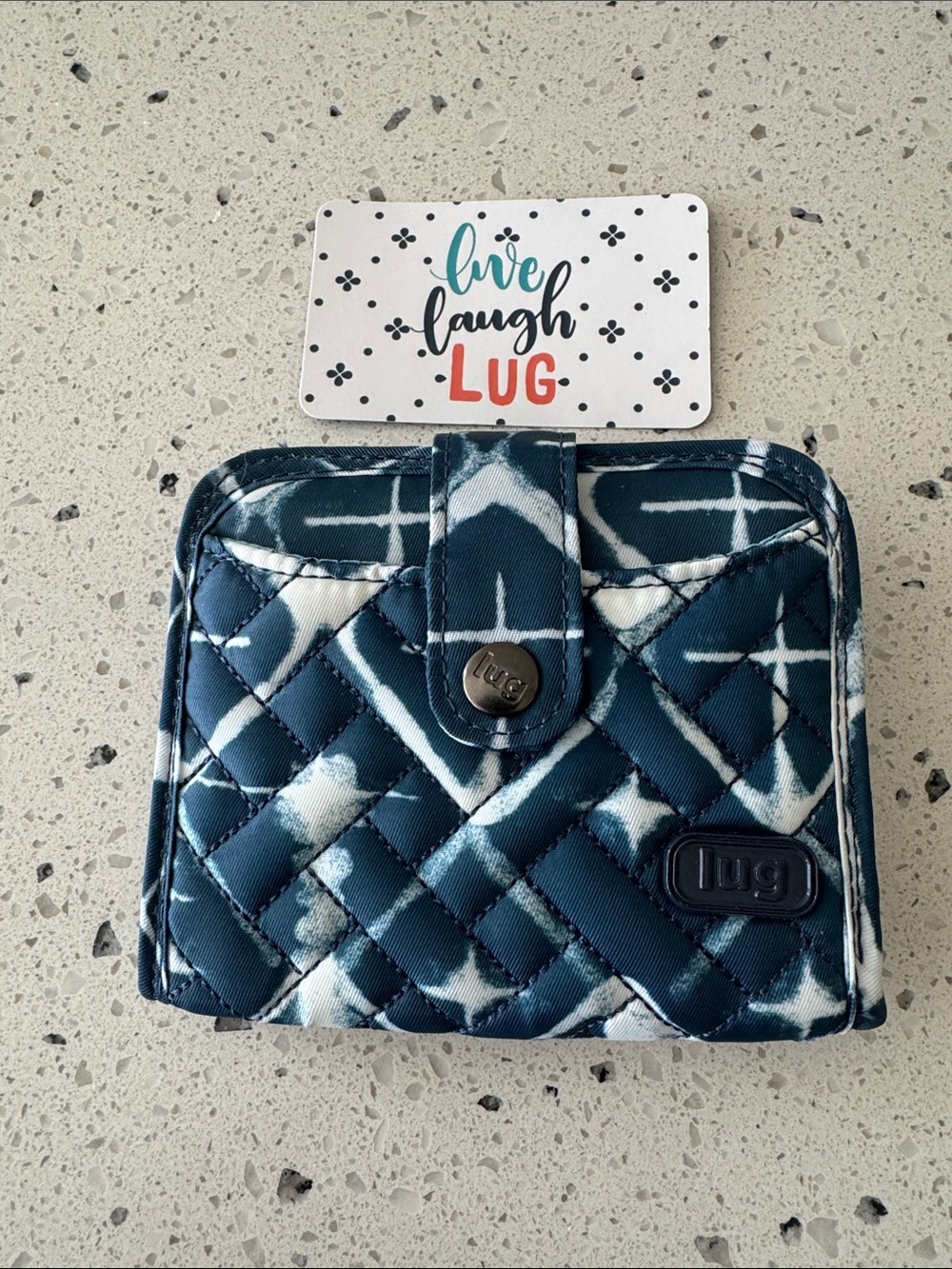 Lug Minuet Shibori Blue White Tie-Dye Quilted Bi-Fold Wallet RFID Protected